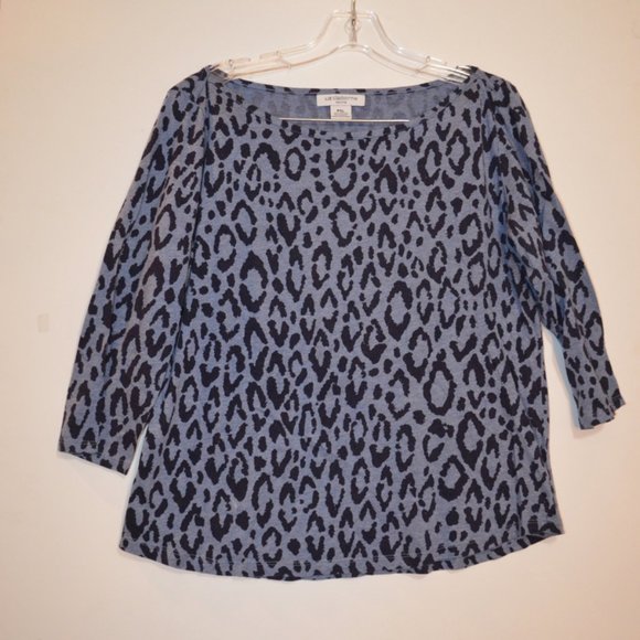 Liz Claiborne PETITE Grey Black Leopard Print Pattern 3/4 Sleeves Blouse PXL - Picture 1 of 5